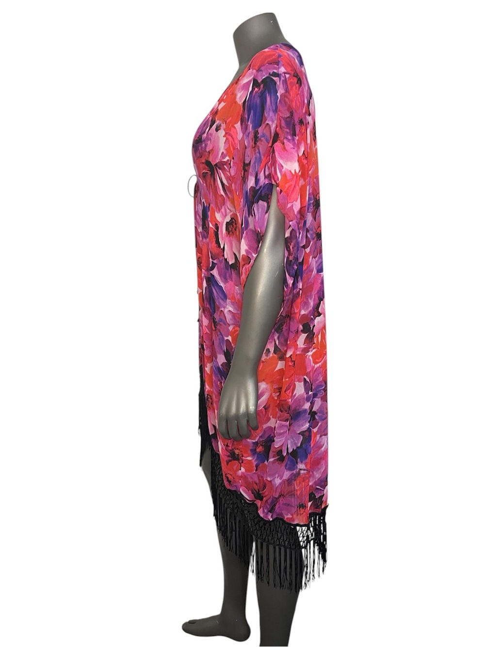 Catalina Sheer Cover Up Large Floral Kimono Kaftan Swim Pink Purple Black Swim - Picture 3 of 12